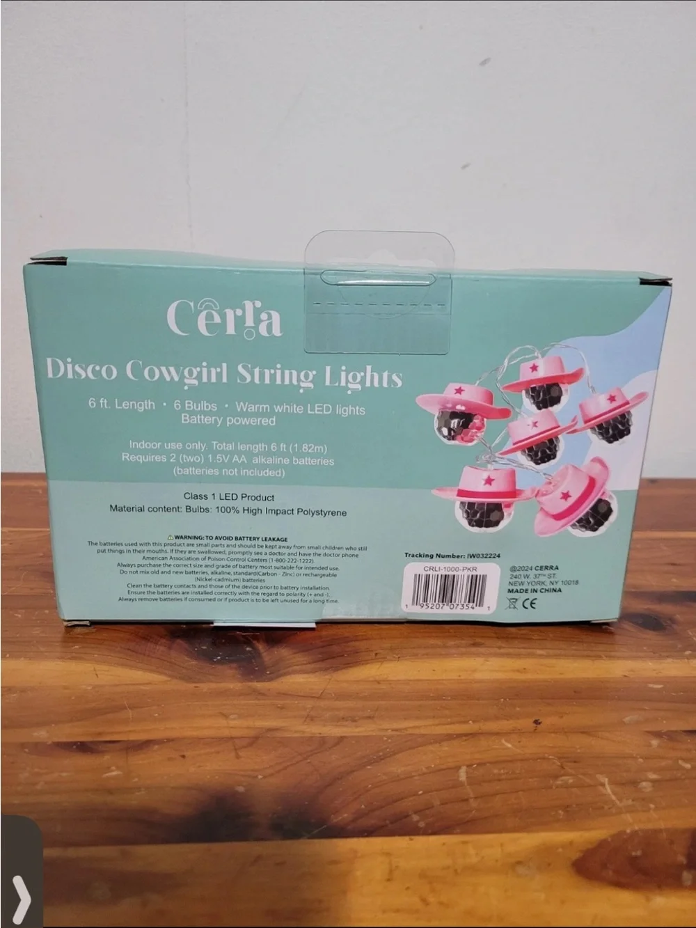 Pink Cowgirl Hat Disco Ball String Lights - Battery Operated